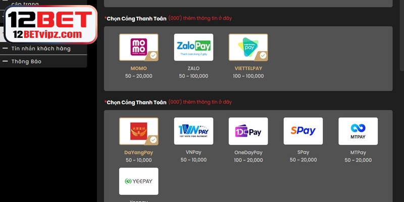 Đăng Ký 12BET - Cập Nhật Quy Trình Truy Cập Mới Nhất 8 Quy trình nạp tiền 12BET dễ dàng cho người mới